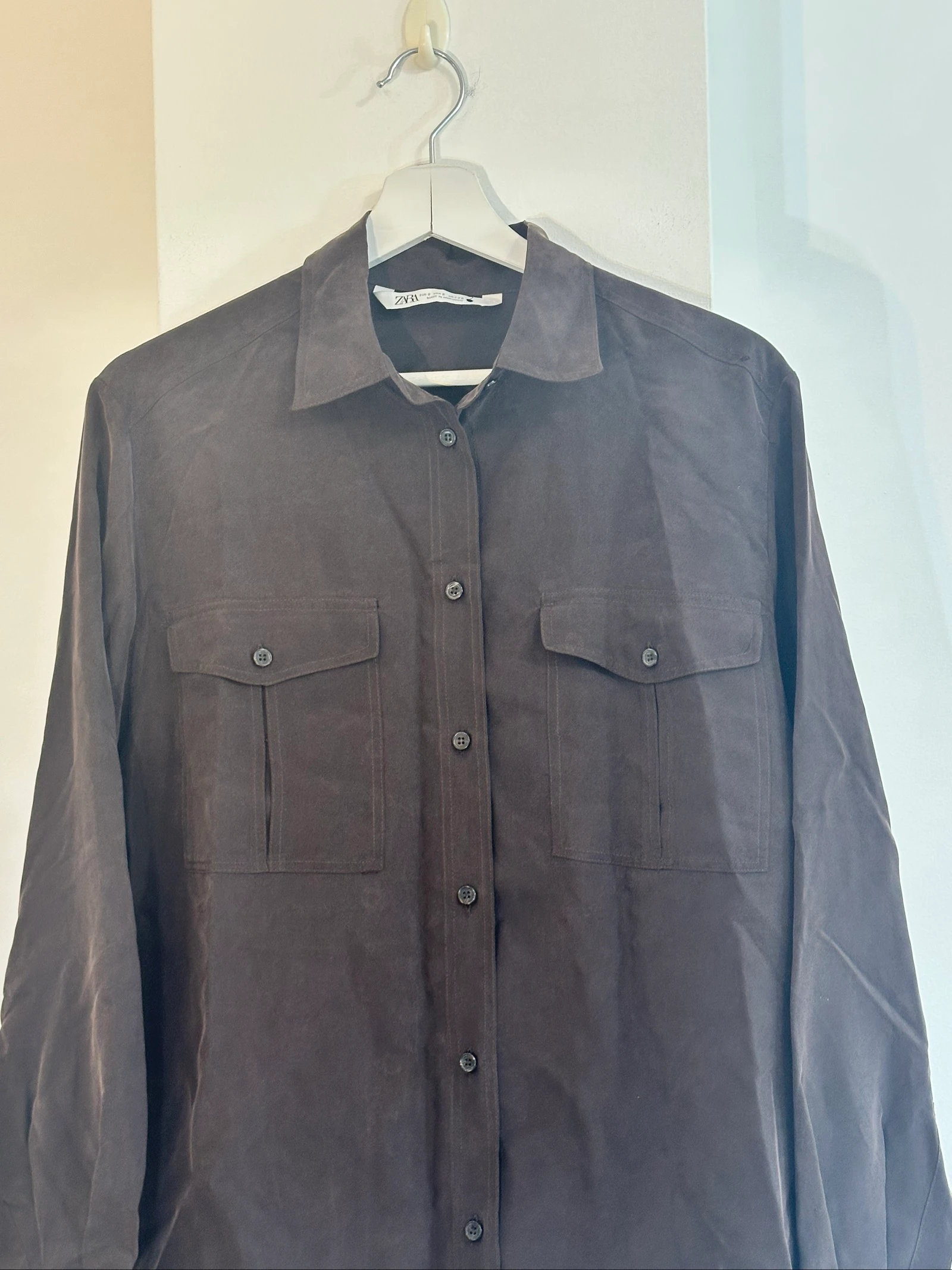 Elegante bruine Zara-hemd van 100% zijde, nieuw, maat S – photo 2